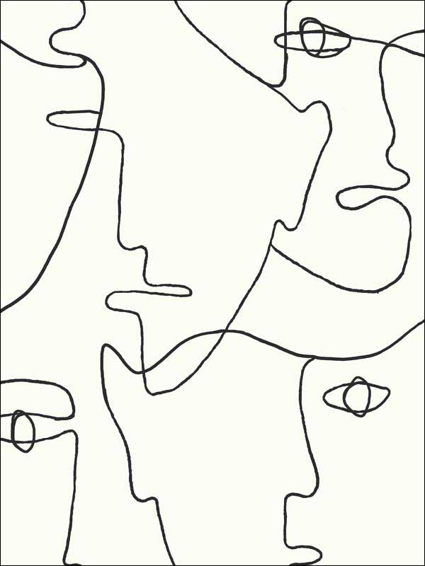 Pablo Portraits Peel and Stick fabric in black color - pattern number PSW1053RL - by York in the York Premium Peel and Stick Line Art Wallpaper collection