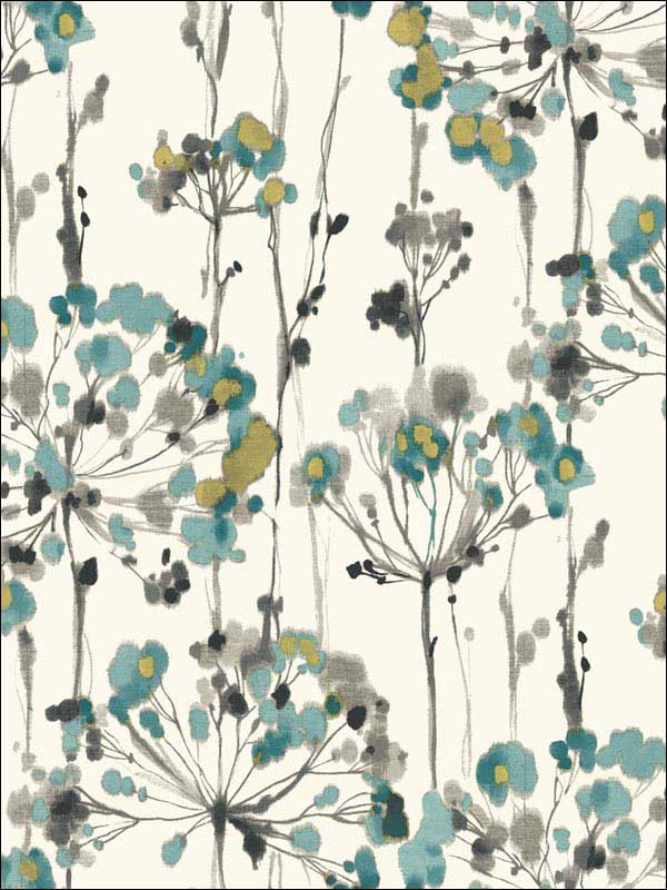 Flourish Peel and Stick fabric in turquoise color - pattern number PSW1096RL - by York in the York Premium Peel and Stick Simply Candice Wallpaper collection