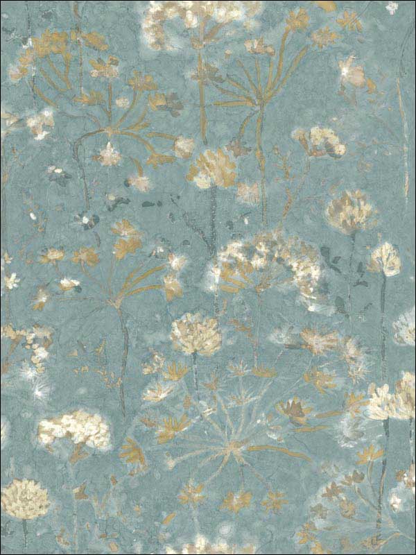 Botanical Fantasy Peel and Stick fabric in blue and beige color - pattern number PSW1106RL - by York in the York Premium Peel and Stick Simply Candice Wallpaper collection