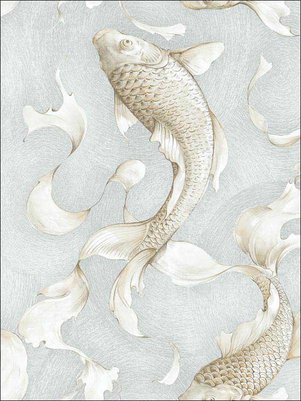 Koi Fish Peel and Stick wallpaper in metallic champagne and gray color - pattern number NW33208 - by NextWall in the Peel and Stick Wallpaper by Nextwall collection