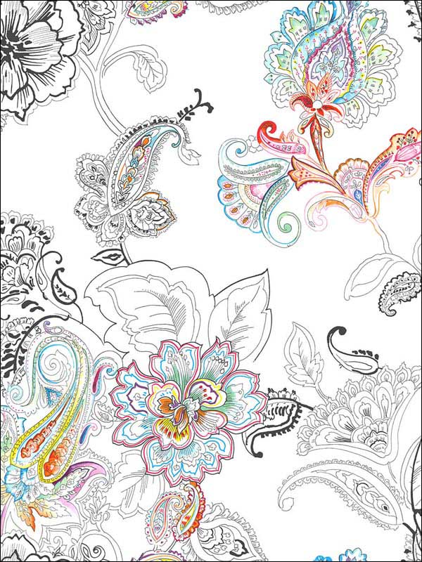 Colorful Paisley Peel and Stick wallpaper in multicolored color - pattern number NW33600 - by NextWall in the Peel and Stick Wallpaper by Nextwall collection