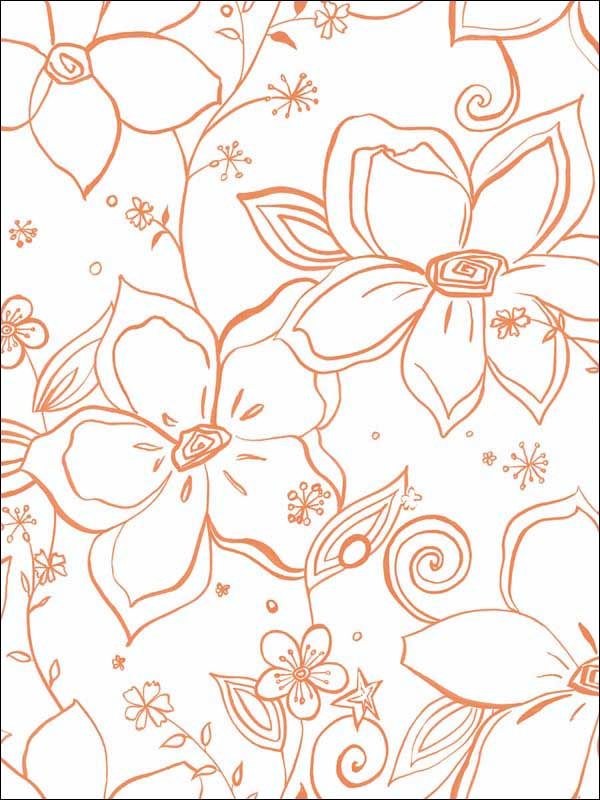 Linework Floral Peel and Stick wallpaper in orange color - pattern number NW34905 - by NextWall in the Peel and Stick Wallpaper by Nextwall collection
