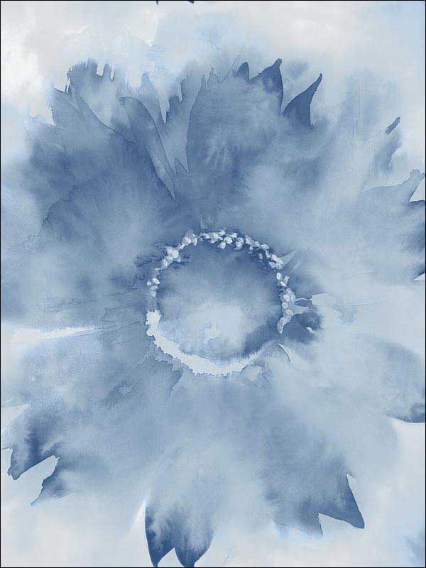 Watercolor Sunflower Peel and Stick fabric in navy blue color - pattern number NW35602 - by NextWall in the Peel and Stick Wallpaper by Nextwall collection