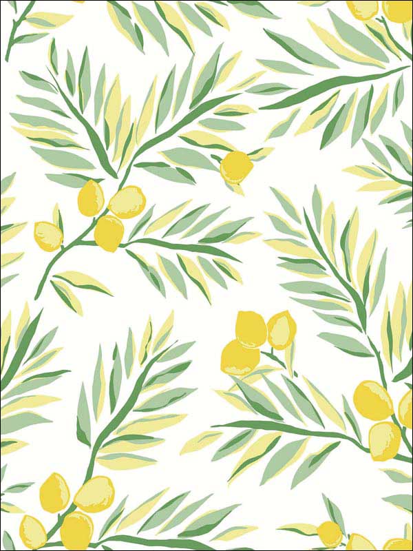 Lemon Branch Peel and Stick wallpaper in lemon and sage color - pattern number NW36703 - by NextWall in the Peel and Stick Wallpaper by Nextwall collection
