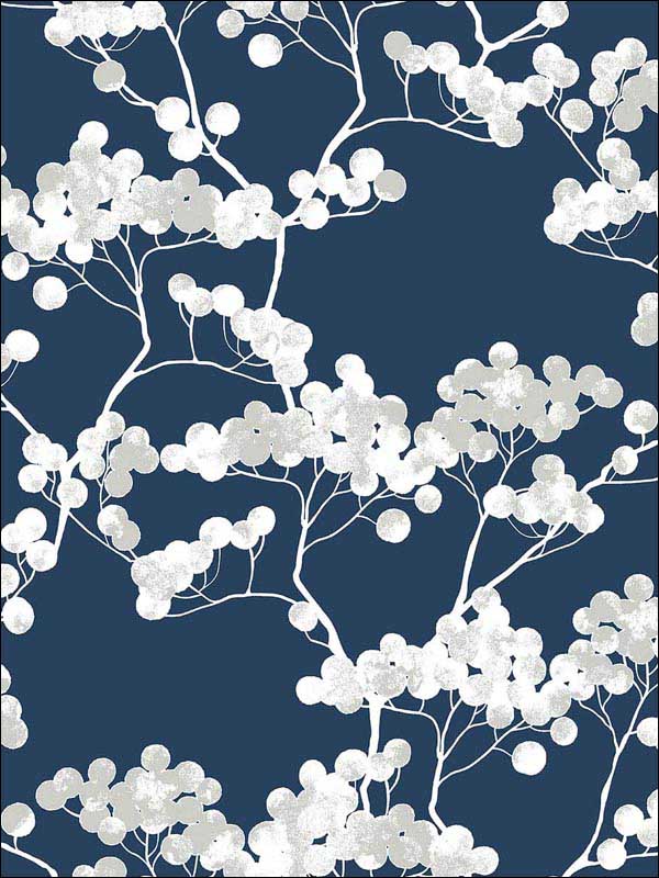 Cyprus Blossom Peel and Stick fabric in navy blue and gray color - pattern number NW37202 - by NextWall in the Peel and Stick Wallpaper by Nextwall collection