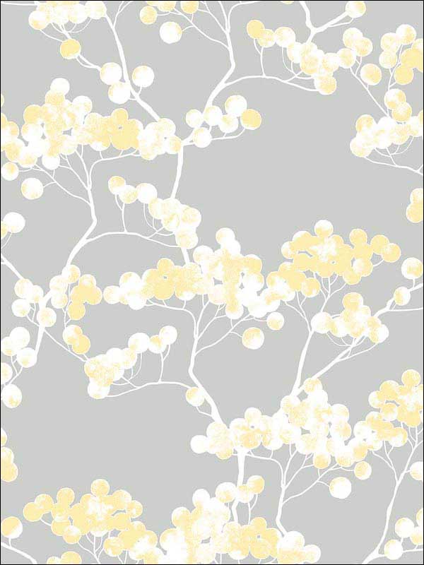 Cyprus Blossom Peel and Stick fabric in buttercup and gray color - pattern number NW37203 - by NextWall in the Peel and Stick Wallpaper by Nextwall collection