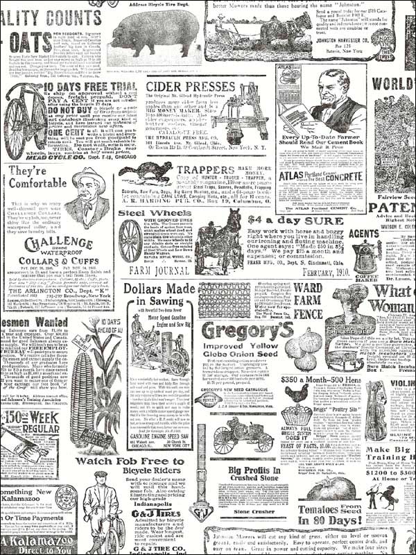 Underwood Newspaper fabric in black color - pattern number 2904-13081 - by Brewster in the Fresh Start Kitchen and Bath collection