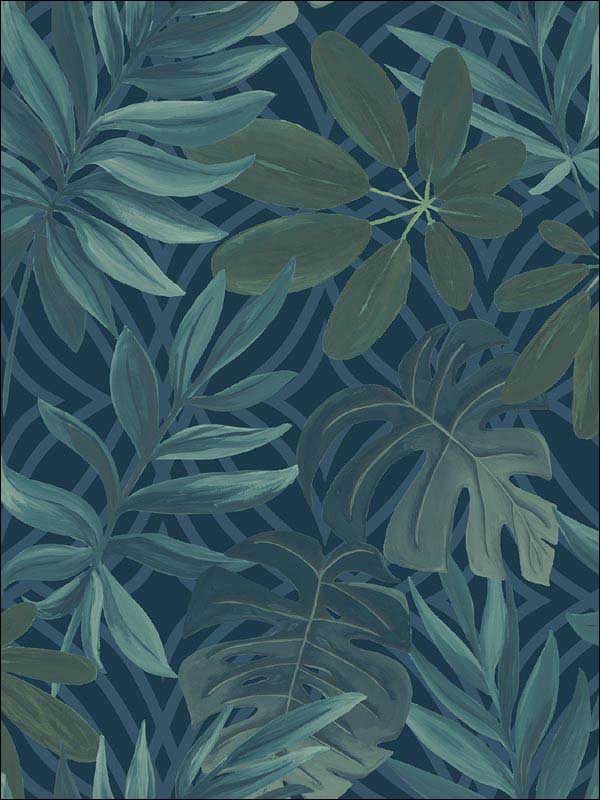 Nocturnum Leaves wallpaper in dark blue color - pattern number 2904-24201 - by Brewster in the Fresh Start Kitchen and Bath collection