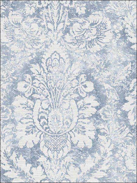 Valentine Damask fabric in blue soft grey color - pattern number AF37714 - by Patton Norwall in the Flourish collection