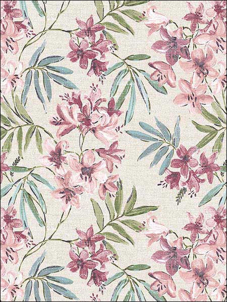 Linen Floral fabric in pink burgundy turquoise taupe color - pattern number AF37724 - by Patton Norwall in the Flourish collection