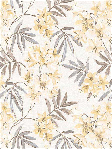 Linen Floral fabric in cream yellow grey color - pattern number AF37726 - by Patton Norwall in the Flourish collection