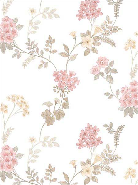 Fern Floral wallpaper in pink khaki grey blush color - pattern number AF37732 - by Patton Norwall in the Flourish collection