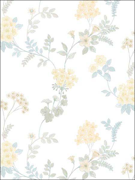 Fern Floral wallpaper in turquoise yellow blue color - pattern number AF37733 - by Patton Norwall in the Flourish collection