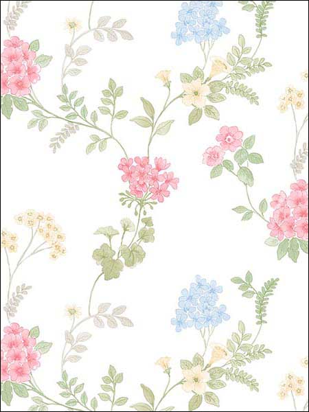 Fern Floral wallpaper in pink green yellow color - pattern number AF37735 - by Patton Norwall in the Flourish collection