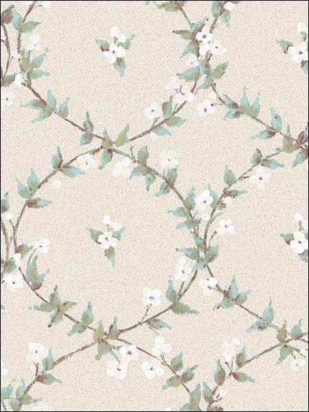 Floral Laurel wallpaper in blue beige plum burgandy color - pattern number AF37745 - by Patton Norwall in the Flourish collection