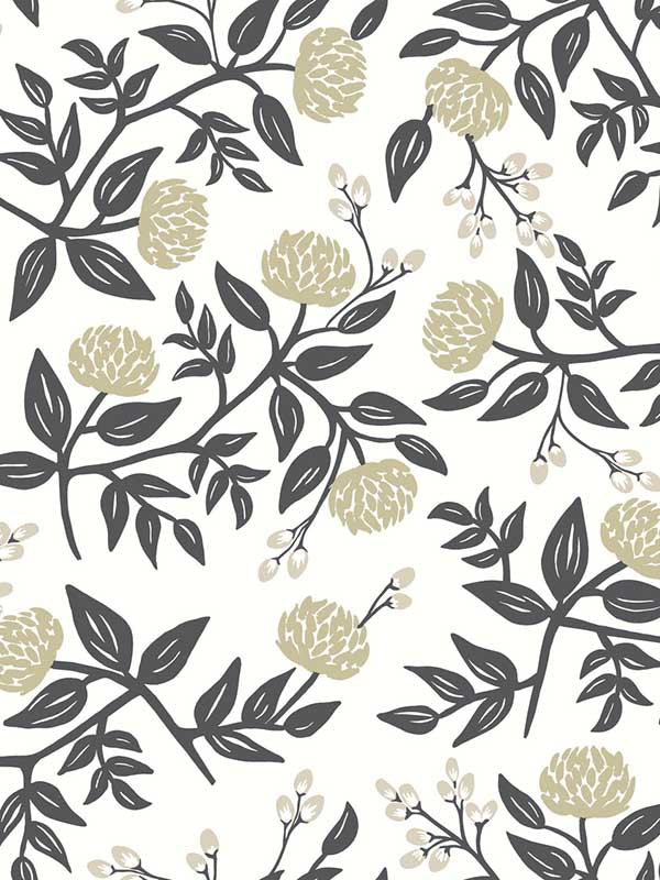 Peonies wallpaper in white and black color - pattern number RI5150 - by Rifle Paper Co in the Rifle Paper Co collection