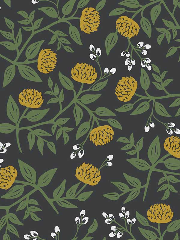 Peonies wallpaper in black and gold color - pattern number RI5151 - by Rifle Paper Co in the Rifle Paper Co collection