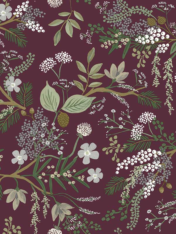 Juniper Forest wallpaper in burgundy color - pattern number RI5164 - by Rifle Paper Co in the Rifle Paper Co collection
