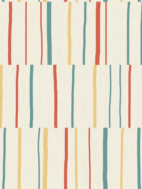 Block Lines wallpaper in vermillion sunflower and teal color - pattern number LW51201 - by Seabrook in the Living With Art II collection