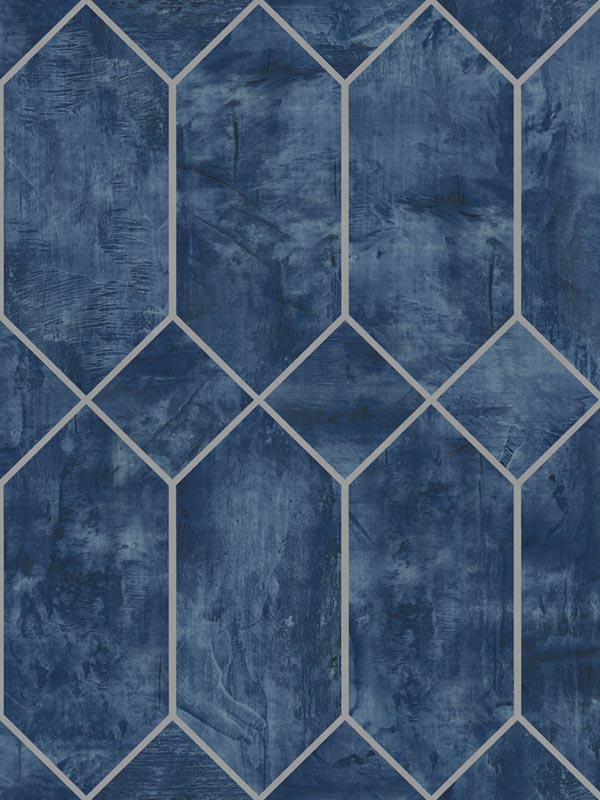 Geo Faux wallpaper in denim blue and metallic silver color - pattern number LW51602 - by Seabrook in the Living With Art II collection