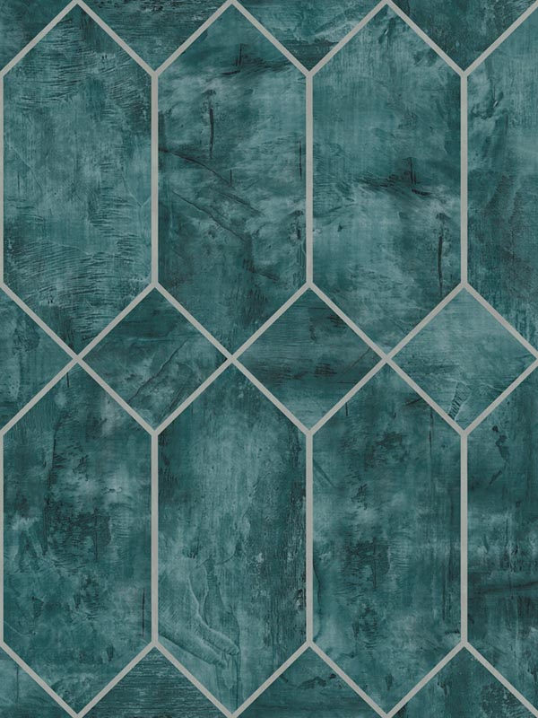 Geo Faux wallpaper in emerald and metallic silver color - pattern number LW51604 - by Seabrook in the Living With Art II collection