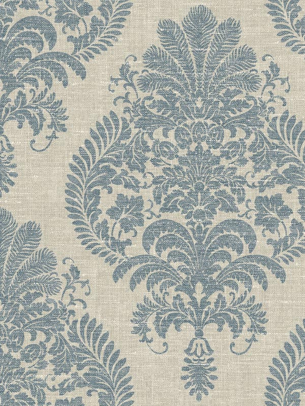 Antigua Damask fabric in air force blue and alabaster color - pattern number LN10402 - by Seabrook in the Lillian August Luxe Retreat collection