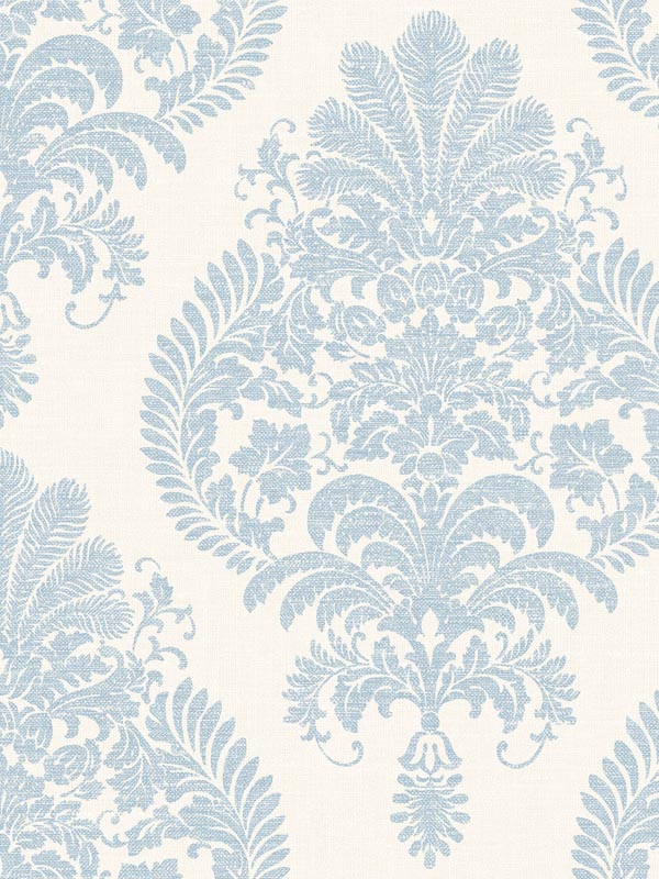 Antigua Damask fabric in blue frost and bone white color - pattern number LN10412 - by Seabrook in the Lillian August Luxe Retreat collection