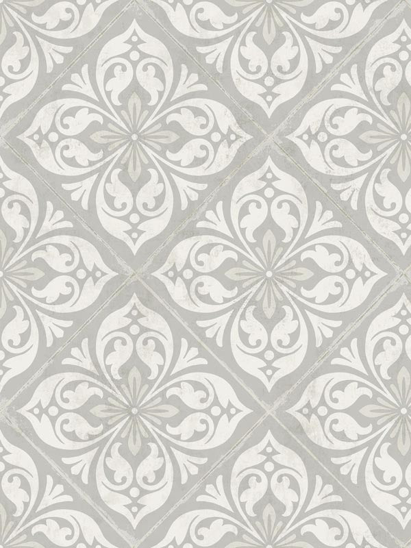 Plumosa Tile wallpaper in cove gray and silver color - pattern number LN11008 - by Seabrook in the Lillian August Luxe Retreat collection
