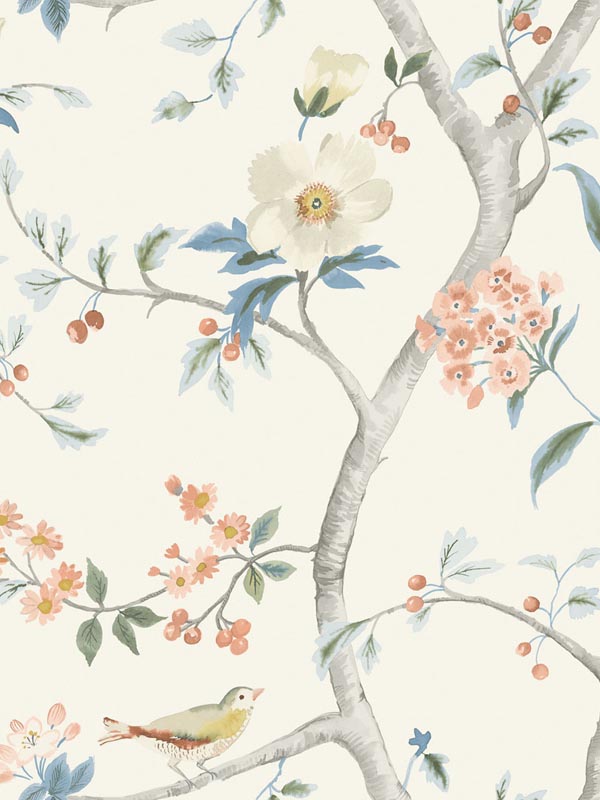 Southport Floral Trail wallpaper in eggshell melon and carolina blue color - pattern number LN11101 - by Seabrook in the Lillian August Luxe Retreat collection