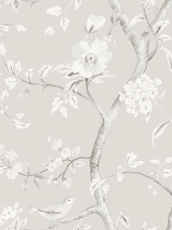 Southport Floral Trail wallpaper in metallic silver and fog color - pattern number LN11108 - by Seabrook in the Lillian August Luxe Retreat collection