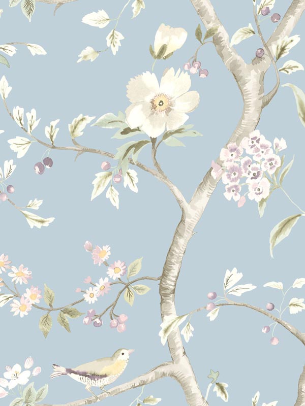 Southport Floral Trail wallpaper in sky blue and arrowroot color - pattern number LN11112 - by Seabrook in the Lillian August Luxe Retreat collection