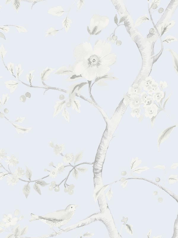 Southport Floral Trail wallpaper in blue frost and cove gray color - pattern number LN11122 - by Seabrook in the Lillian August Luxe Retreat collection