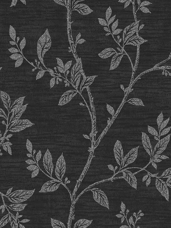 Leaf Trail wallpaper in metallic ebony and glass beads color - pattern number 2231110 - by Seabrook in the Essential Textures by Etten Gallerie collection