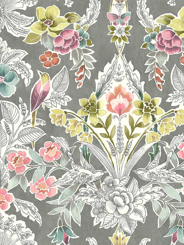 Vera Floral Damask fabric in multicolor color - pattern number 2903-25860 - by A Street Prints in the Bluebell collection