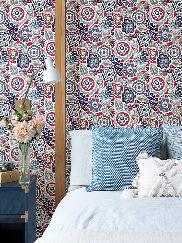 Lucy Floral wallpaper in red color - pattern number 2903-25868 - by A Street Prints in the Bluebell collection