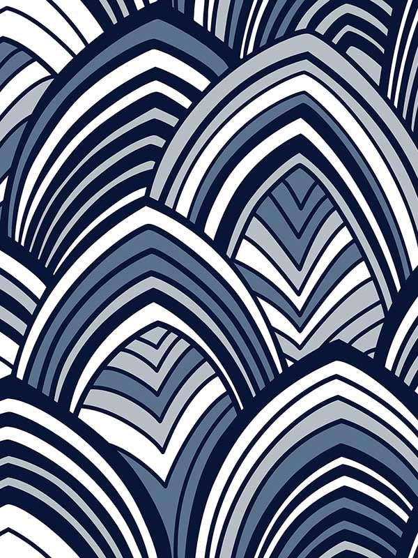 Cabarita Art Deco Flocked Leaves wallpaper in indigo color - pattern number 2969-87351 - by A Street Prints in the Pacifica collection