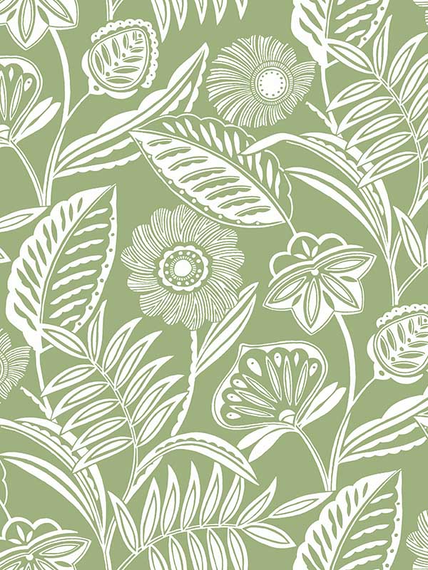 Alma Tropical Floral wallpaper in green color - pattern number 2969-87530 - by A Street Prints in the Pacifica collection