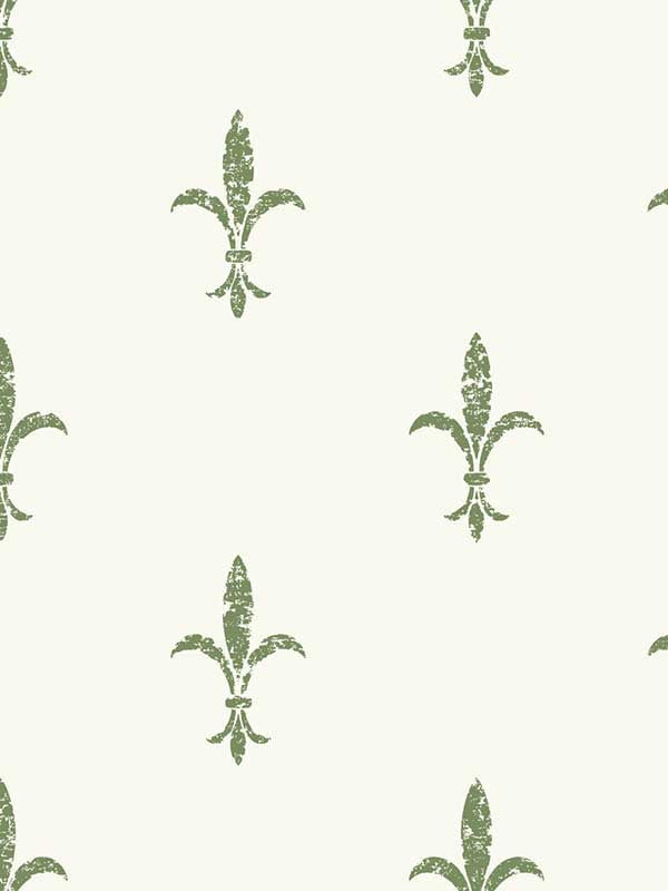 Fleur De Lis wallpaper in white and green color - pattern number KT2194 - by Ronald Redding in the 24 Karat collection