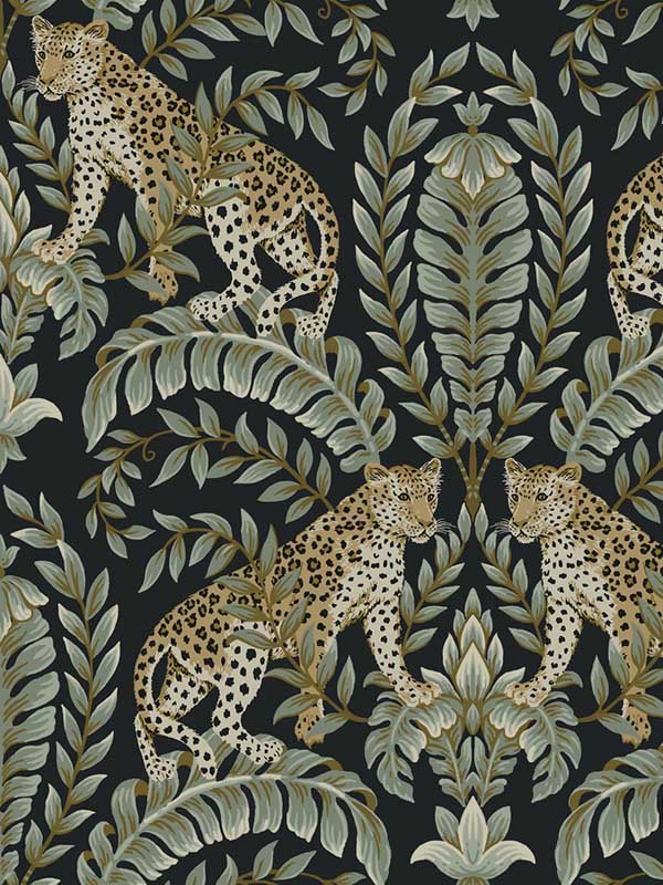 Jungle Leopard fabric in black and green color - pattern number KT2205 - by Ronald Redding in the 24 Karat collection