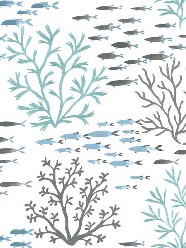 Marine Garden wallpaper in blue and brown color - pattern number CV4406 - by York in the Waters Edge Resource Library collection