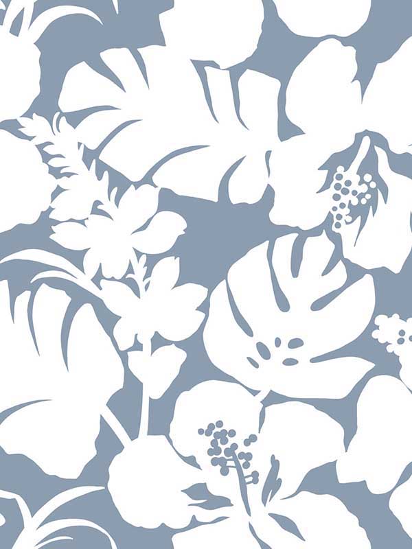 Hibiscus Arboretum wallpaper in blue color - pattern number CV4440 - by York in the Waters Edge Resource Library collection