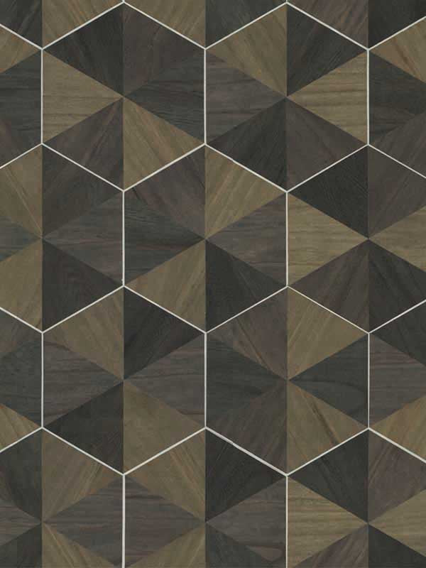 Hexagram Wood Veneer fabric in brown and black color - pattern number HO2103 - by Ronald Redding in the Traveler collection