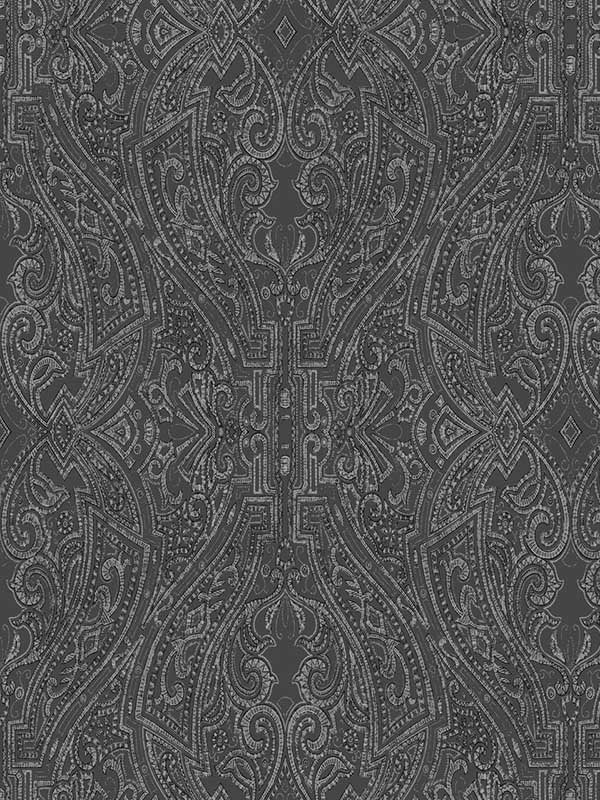 Ascot Damask wallpaper in black color - pattern number HO2134 - by Ronald Redding in the Traveler collection