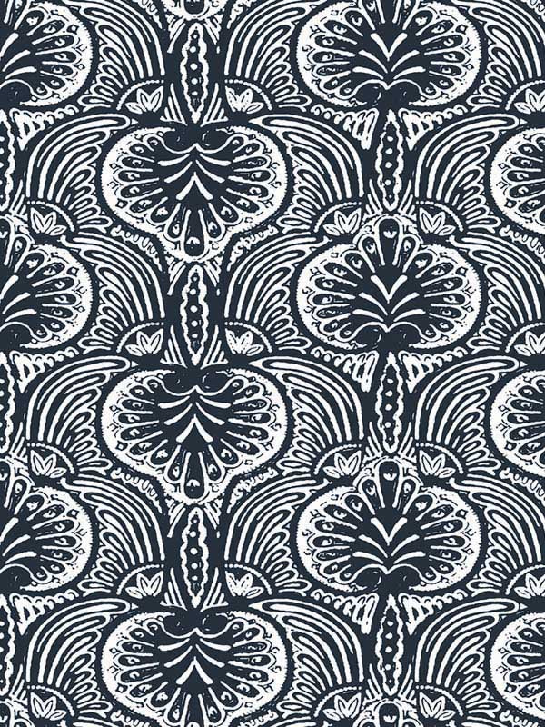 Lotus Palm wallpaper in navy color - pattern number HO2153 - by Ronald Redding in the Traveler collection