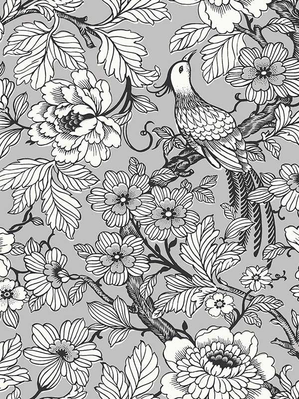Beaufort Peony Chinoiserie fabric in silver color - pattern number 2927-80407 - by A Street Prints in the Newport collection