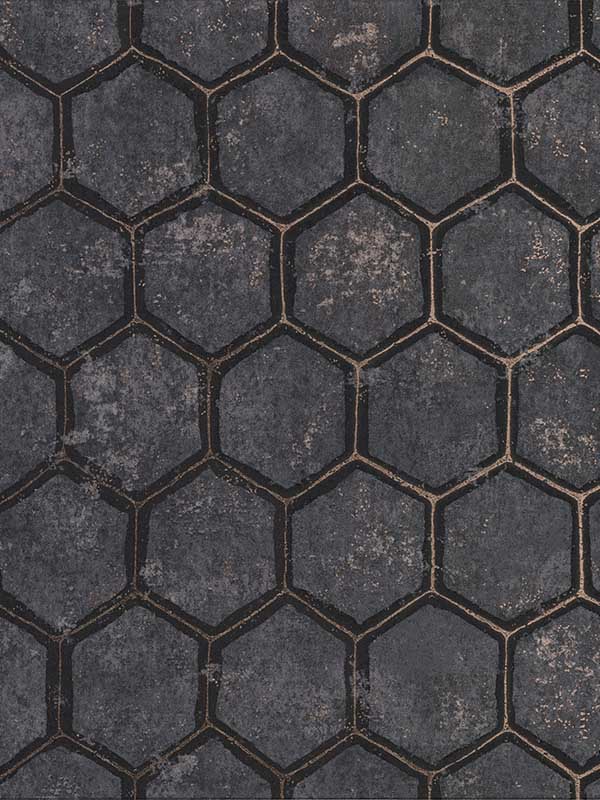 Starling Honeycomb fabric in charcoal color - pattern number 2927-00403 - by Brewster in the Polished collection