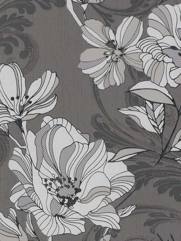 Selene Mucha Floral fabric in silver color - pattern number 4019-86401 - by A Street Prints in the Lustre A Metallic Collection collection