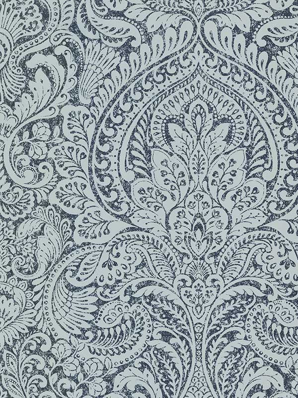 Artemis Floral Damask wallpaper in sapphire color - pattern number 4019-86442 - by A Street Prints in the Lustre A Metallic Collection collection