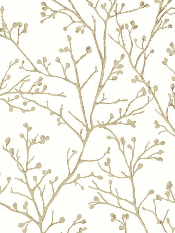 Koura Budding Branches wallpaper in cream color - pattern number 4019-86454 - by A Street Prints in the Lustre A Metallic Collection collection