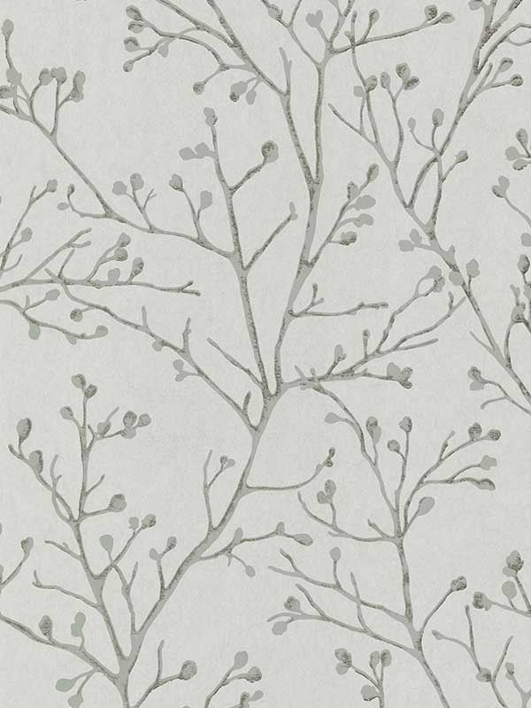 Koura Budding Branches wallpaper in platinum color - pattern number 4019-86456 - by A Street Prints in the Lustre A Metallic Collection collection